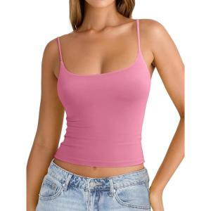 imageREORIA Womens Square Neck Tank Tops Summer Sleeveless Y2K Sexy Going Out Crop Shirt Cami Top Trendy 2025Pink
