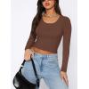 imageREORIA Womens Basic Casual Long Sleeve Crew Neck Double Lined Tight T Shirts Crop Tops Basic Tee TopsCoffee
