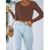 imageREORIA Womens Basic Casual Long Sleeve Crew Neck Double Lined Tight T Shirts Crop Tops Basic Tee TopsCoffee
