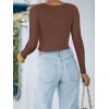 imageREORIA Womens Basic Casual Long Sleeve Crew Neck Double Lined Tight T Shirts Crop Tops Basic Tee TopsCoffee