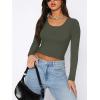 imageREORIA Womens Basic Casual Long Sleeve Crew Neck Double Lined Tight T Shirts Crop Tops Basic Tee TopsGrey Green