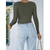 imageREORIA Womens Basic Casual Long Sleeve Crew Neck Double Lined Tight T Shirts Crop Tops Basic Tee TopsGrey Green