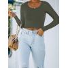 imageREORIA Womens Basic Casual Long Sleeve Crew Neck Double Lined Tight T Shirts Crop Tops Basic Tee TopsGrey Green