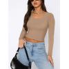 imageREORIA Womens Basic Casual Long Sleeve Crew Neck Double Lined Tight T Shirts Crop Tops Basic Tee TopsKhaki