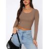 imageREORIA Womens Basic Casual Long Sleeve Crew Neck Double Lined Tight T Shirts Crop Tops Basic Tee TopsLatte