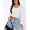 imageREORIA Womens Basic Casual Long Sleeve Crew Neck Double Lined Tight T Shirts Crop Tops Basic Tee TopsWhite