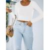 imageREORIA Womens Basic Casual Long Sleeve Crew Neck Double Lined Tight T Shirts Crop Tops Basic Tee TopsWhite