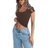 imageREORIA Womens Basic Going Out Scoop Neck Crop Tops Tees Short Sleeve Fitted Tshirts ShirtsCoffee