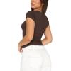 imageREORIA Womens Basic Going Out Scoop Neck Crop Tops Tees Short Sleeve Fitted Tshirts ShirtsCoffee