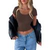 imageREORIA Womens Basic Going Out Scoop Neck Crop Tops Tees Short Sleeve Fitted Tshirts ShirtsCoffee