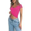 imageREORIA Womens Basic Going Out Scoop Neck Crop Tops Tees Short Sleeve Fitted Tshirts ShirtsNeon Rose Red