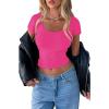 imageREORIA Womens Basic Going Out Scoop Neck Crop Tops Tees Short Sleeve Fitted Tshirts ShirtsNeon Rose Red