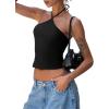 imageREORIA Womens Camisole Tank Tops Criss Cross Halter Top Double Lined Backless Crop Tops Y2K Vacation OutfitsBlack