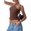 imageREORIA Womens Camisole Tank Tops Criss Cross Halter Top Double Lined Backless Crop Tops Y2K Vacation OutfitsCoffee