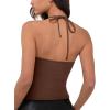 imageREORIA Womens Camisole Tank Tops Criss Cross Halter Top Double Lined Backless Crop Tops Y2K Vacation OutfitsCoffee