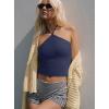 imageREORIA Womens Camisole Tank Tops Criss Cross Halter Top Double Lined Backless Crop Tops Y2K Vacation OutfitsEstate Blue