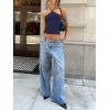 imageREORIA Womens Camisole Tank Tops Criss Cross Halter Top Double Lined Backless Crop Tops Y2K Vacation OutfitsEstate Blue