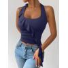 imageREORIA Womens Sexy Halter Neck Backless Tank Tops 2025 Summer Going Out Top Y2K Trendy Sleeveless Crop ShirtsEstate Blue