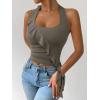 imageREORIA Womens Sexy Halter Neck Backless Tank Tops 2025 Summer Going Out Top Y2K Trendy Sleeveless Crop ShirtsGrayish Green