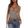 imageREORIA Womens Sexy Plunge Deep V Neck Sleeveless V Backless Tank Top Workout Yoga Crop TopsAntique Pewter