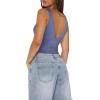 imageREORIA Womens Sexy Plunge Deep V Neck Sleeveless V Backless Tank Top Workout Yoga Crop TopsBlue Nova