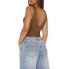 imageREORIA Womens Sexy Plunge Deep V Neck Sleeveless V Backless Tank Top Workout Yoga Crop TopsCoffee
