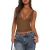 imageREORIA Womens Sexy Plunge Deep V Neck Sleeveless V Backless Tank Top Workout Yoga Crop TopsCoffee