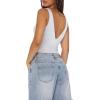 imageREORIA Womens Sexy Plunge Deep V Neck Sleeveless V Backless Tank Top Workout Yoga Crop TopsWhite