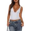 imageREORIA Womens Sexy Plunge Deep V Neck Sleeveless V Backless Tank Top Workout Yoga Crop TopsWhite