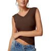 imageREORIA Womens Sleeveless V Neck Tank Tops Basic Tops Cap Sleeve T Shirt Tee Spring Summer Tops Casual Slim Fit Ribbed TopCoffee