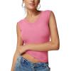 imageREORIA Womens Sleeveless V Neck Tank Tops Basic Tops Cap Sleeve T Shirt Tee Spring Summer Tops Casual Slim Fit Ribbed TopRose Red