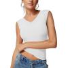 imageREORIA Womens Sleeveless V Neck Tank Tops Basic Tops Cap Sleeve T Shirt Tee Spring Summer Tops Casual Slim Fit Ribbed TopWhite
