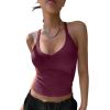 imageREORIA Womens Workout Tank Tops V Neck Racerback Going Out Crop 2025 Trendy Top Summer Sleeveless Ribbed CamisoleBurgundy