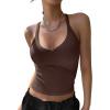 imageREORIA Womens Workout Tank Tops V Neck Racerback Going Out Crop 2025 Trendy Top Summer Sleeveless Ribbed CamisoleCoffee