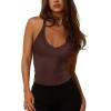 imageREORIA Womens Workout Tank Tops V Neck Racerback Going Out Crop 2025 Trendy Top Summer Sleeveless Ribbed CamisoleCoffee