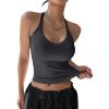 imageREORIA Womens Workout Tank Tops V Neck Racerback Going Out Crop 2025 Trendy Top Summer Sleeveless Ribbed CamisoleDeep Gray