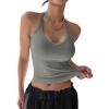 imageREORIA Womens Workout Tank Tops V Neck Racerback Going Out Crop 2025 Trendy Top Summer Sleeveless Ribbed CamisoleGray Green