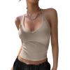 imageREORIA Womens Workout Tank Tops V Neck Racerback Going Out Crop 2025 Trendy Top Summer Sleeveless Ribbed CamisoleKhaki