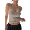 imageREORIA Womens Workout Tank Tops V Neck Racerback Going Out Crop 2025 Trendy Top Summer Sleeveless Ribbed CamisoleKhaki