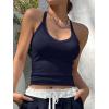 imageREORIA Womens Workout Tank Tops V Neck Racerback Going Out Crop 2025 Trendy Top Summer Sleeveless Ribbed CamisoleNavy Blue