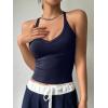 imageREORIA Womens Workout Tank Tops V Neck Racerback Going Out Crop 2025 Trendy Top Summer Sleeveless Ribbed CamisoleNavy Blue