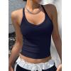 imageREORIA Womens Workout Tank Tops V Neck Racerback Going Out Crop 2025 Trendy Top Summer Sleeveless Ribbed CamisoleNavy Blue