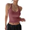 imageREORIA Womens Workout Tank Tops V Neck Racerback Going Out Crop 2025 Trendy Top Summer Sleeveless Ribbed CamisoleRust