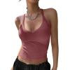 imageREORIA Womens Workout Tank Tops V Neck Racerback Going Out Crop 2025 Trendy Top Summer Sleeveless Ribbed CamisoleRust