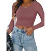 imageREORIA Womens Basic Casual Long Sleeve Crew Neck Double Lined Tight T Shirts Crop Tops Basic Tee TopsMasala