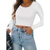 imageREORIA Womens Basic Casual Long Sleeve Crew Neck Double Lined Tight T Shirts Crop Tops Basic Tee TopsWhite