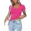 imageREORIA Womens Basic Going Out Scoop Neck Crop Tops Tees Short Sleeve Fitted Tshirts ShirtsNeon Rose Red