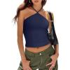 imageREORIA Womens Camisole Tank Tops Criss Cross Halter Top Double Lined Backless Crop Tops Y2K Vacation OutfitsEstate Blue