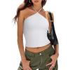imageREORIA Womens Camisole Tank Tops Criss Cross Halter Top Double Lined Backless Crop Tops Y2K Vacation OutfitsWhite
