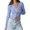 imageREORIA Womens Fall Trendy Double Zip Up Long Sleeve Soft Knit Lightweight Cropped Cardigan SweatersBlue